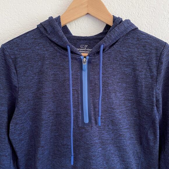 Vineyard Vines Performance Quarter-Zip Hoodie Brushed Fleece Pull Over Blue - Picture 2 of 10
